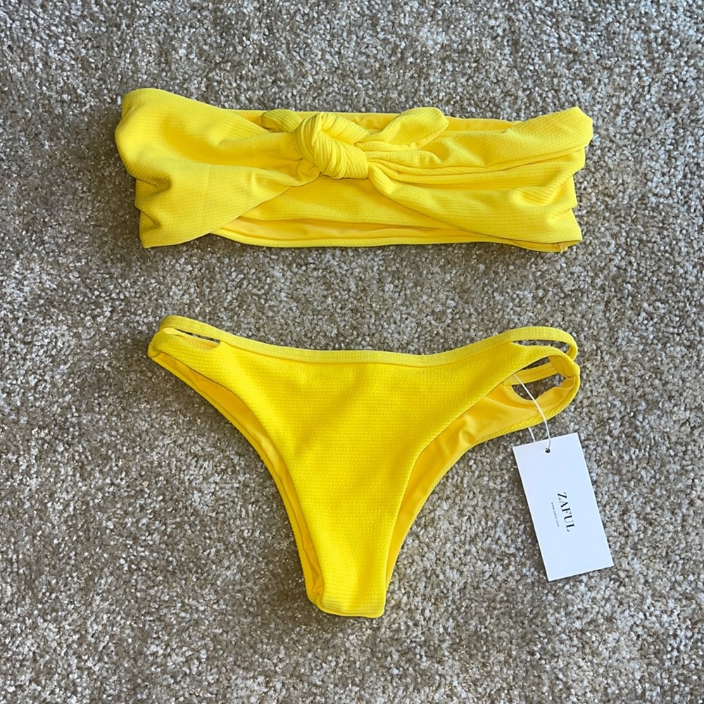 Zaful Yellow Bandeau Bow Bikini NWT Size S